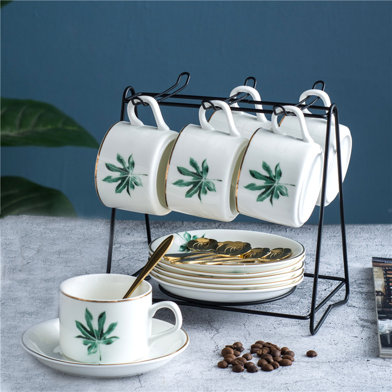 欧式咖啡杯套装英式轻奢杯子精致烘焙精灵下午茶具家用陶瓷杯碟简约小 金边2杯碟2金勺+爱心架