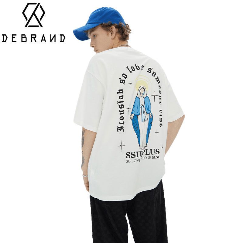 DEBRAND潮牌纯棉短袖T恤夏季男情侣款百搭休闲设计感小众别致上衣