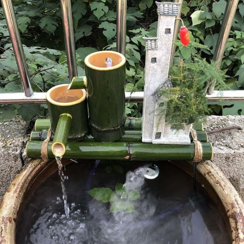 维诺亚竹子流水器循环鱼缸陶瓷石槽循环流水摆件竹筒增氧加湿过滤器摆件高清大图