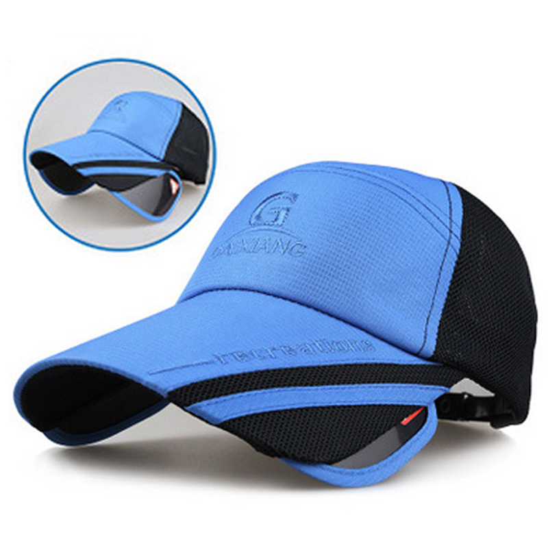 蓝色(可伸缩帽檐) 均码 可伸缩钓鱼帽子男士遮阳防晒帽夏季垂钓透气