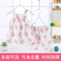 夏季儿童绵绸吊带睡衣女童吊带裙家居服人造棉婴幼儿背心吊带套装F3