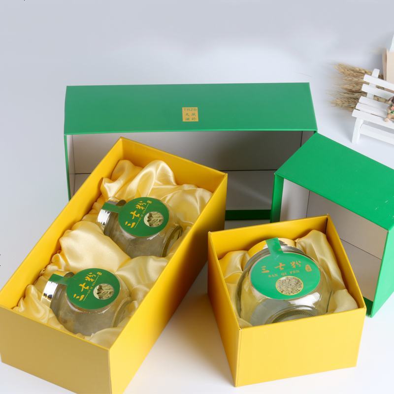 新款祥云三七粉包装盒礼品盒包装 礼盒玻璃瓶单罐 100克纸盒定制