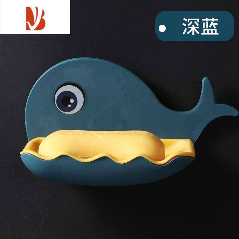 三维工匠肥皂盒香皂盒家用免打孔洗漱置物架浴室创意双层卡通壁挂式沥水架 深蓝室蓝物