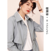 恒源祥休闲风翻领风衣女休闲百搭2024春秋中长款拉链收腰chic外套