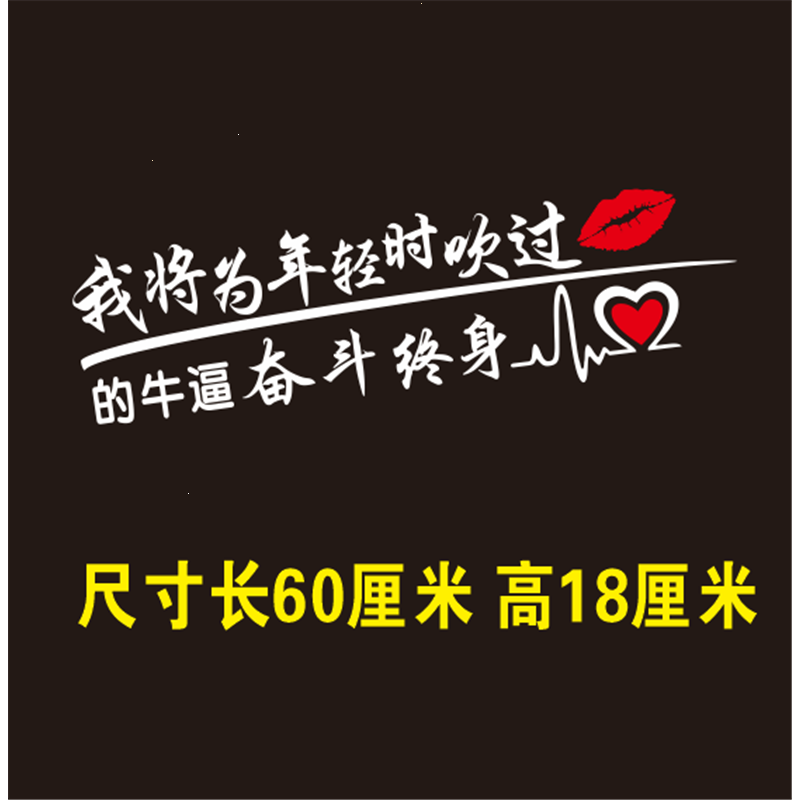 闪电客个性文字汽车贴纸车身车门拉花搞笑机盖贴后档玻璃装饰车贴灯眉贴 新我将为年轻60cm白色