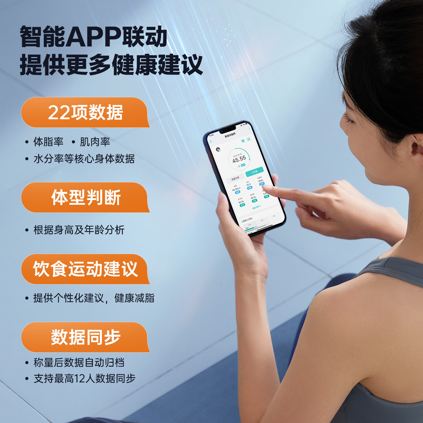 香山精准电子秤体重秤家用体脂秤充电智能测脂减肥人体秤7129高清大图