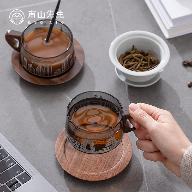 南山先生 咖啡杯创意办公茶杯防烫茶水分离杯定制礼盒装锦心茶咖城市杯锦心茶咖城市杯(木垫)_成都高清大图