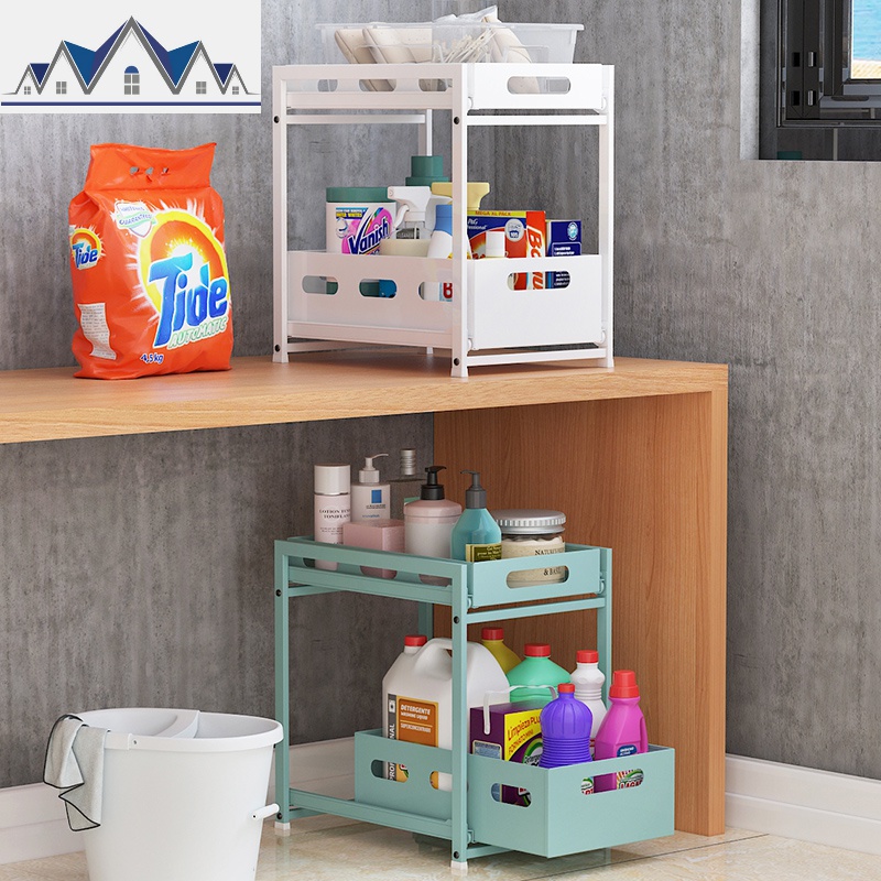 厨房置物架落地台面双层整理架橱柜下用品抽拉式水池水下收纳架_1_920高清大图