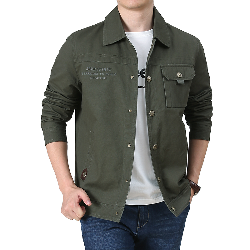 jeepspirit吉普纯棉男士夹克翻领工装军旅外套全棉中青年休闲上装jeep