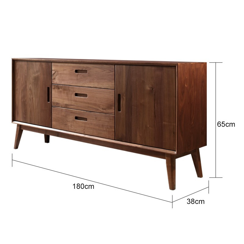 全简北欧黑胡桃木餐边柜简约实木柜子新中式餐厅储物柜北欧卧室电视柜