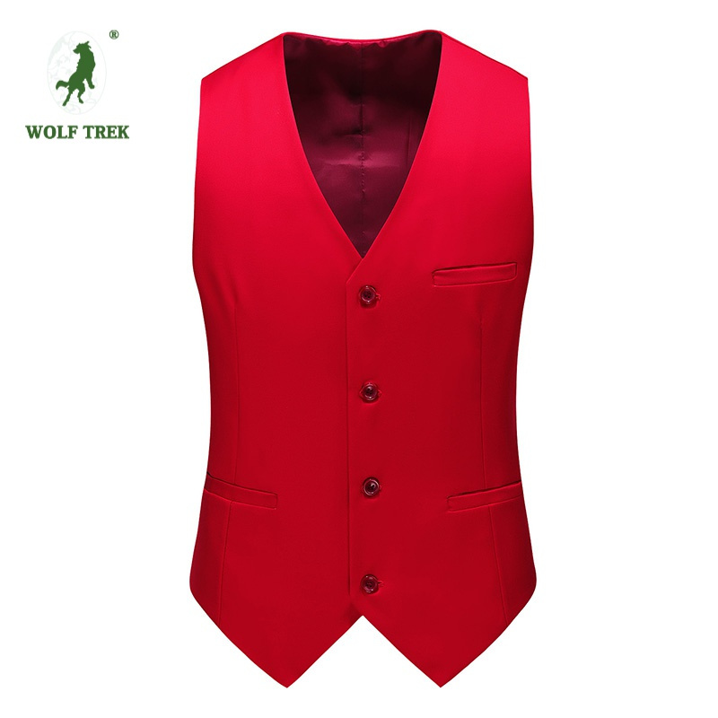[七匹狼国际公司授权WOLF TREK ]镂空礼服酒店大码西服马甲15个纯色男士修身时尚彩色本命年西装夹