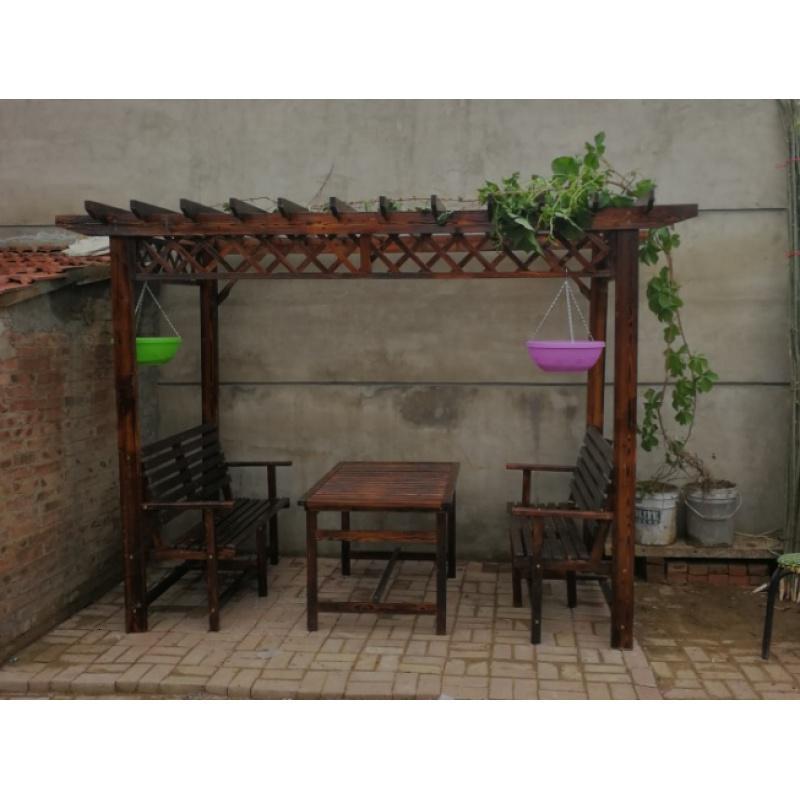 森美人防腐木屋凉亭葡萄架户外庭院桌椅休闲家具花园碳化实木爬藤花架 B款加宽款75宽方条桌