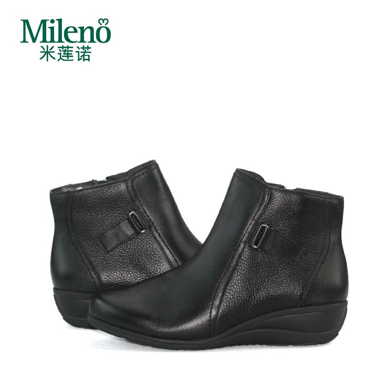 Mileno/米莲诺冬季牛皮坡跟妈妈短靴休闲健康舒适短靴M144562