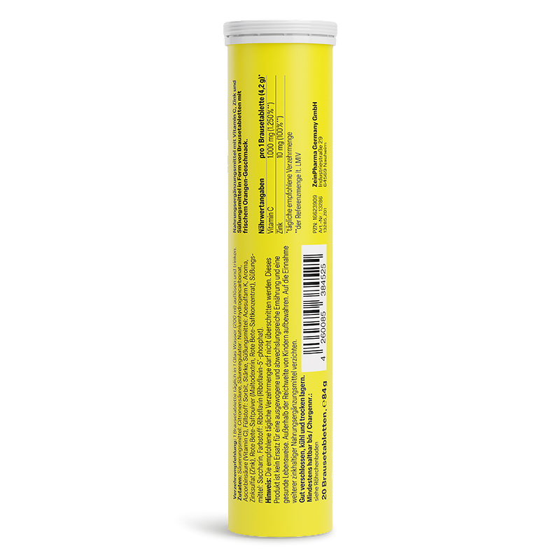德国进口 Zeinpharma ZP维生素C+锌泡腾片 补充VC维他命高浓度彩恩补锌提升健康增强疫免力非咀嚼 20片/支高清大图
