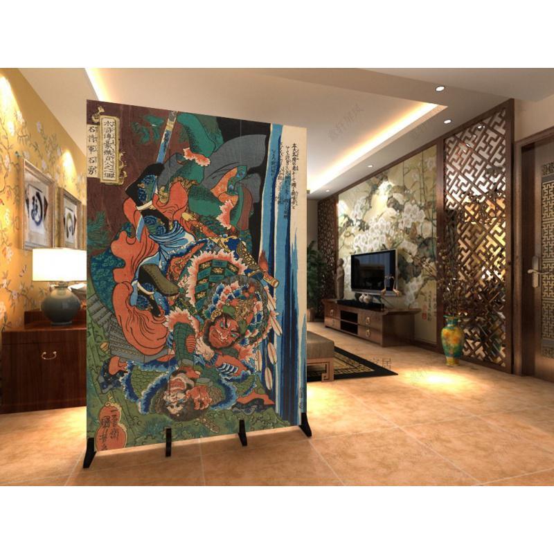 BONJEAN隔断客厅简约现代日式浮世绘水滸題材刺青纹身折叠双面屏风高清大图