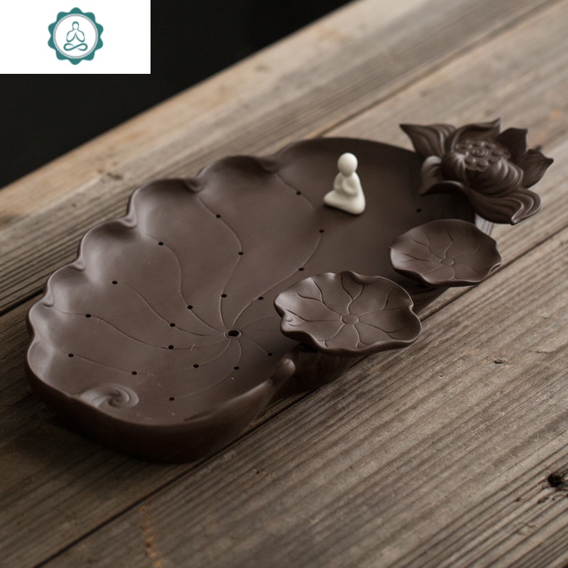 荷花家用简约干泡台茶具托盘小茶台客厅封后窑变鎏金荷叶茶盘储水式