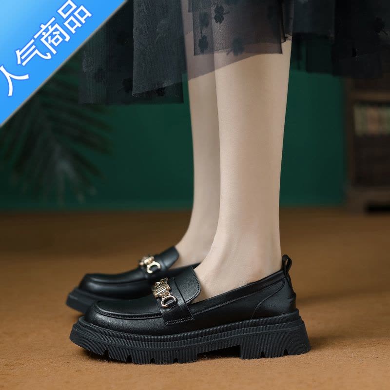 SUNTEK乐福鞋女厚底2023夏秋季新款一脚蹬英伦风jk小皮鞋粗跟单鞋子图片