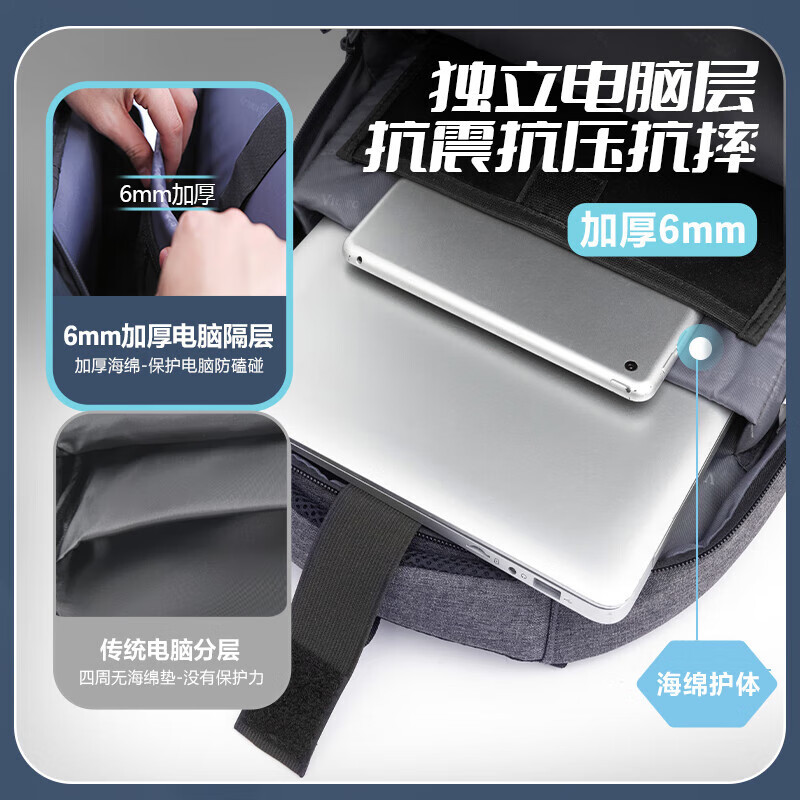 维多利亚旅行者大容量防泼水双肩包笔记本电脑包背包9006灰 17.3英寸高清大图