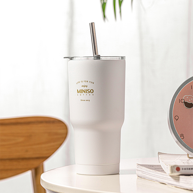 名创优品 (miniso) 经典黑白系列茶具-钢杯580mL(白色)简约风范大容量便携