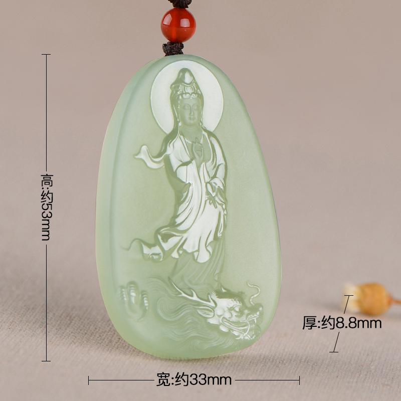 臻玉盈天然正品和田玉观音佛男士女款吊坠羊脂玉白玉浅青玉青玉细料乘龙观音观音玉坠玉牌 自戴送人民族风 其他玉石吊坠