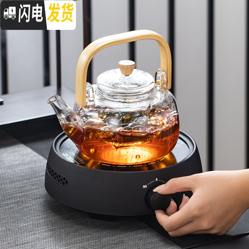 三维工匠可高温玻璃提梁煮茶壶烧水泡茶养生壶普洱白茶电陶炉煮茶器煮茶炉 智能款时尚白电陶炉(单炉)茶具高清大图