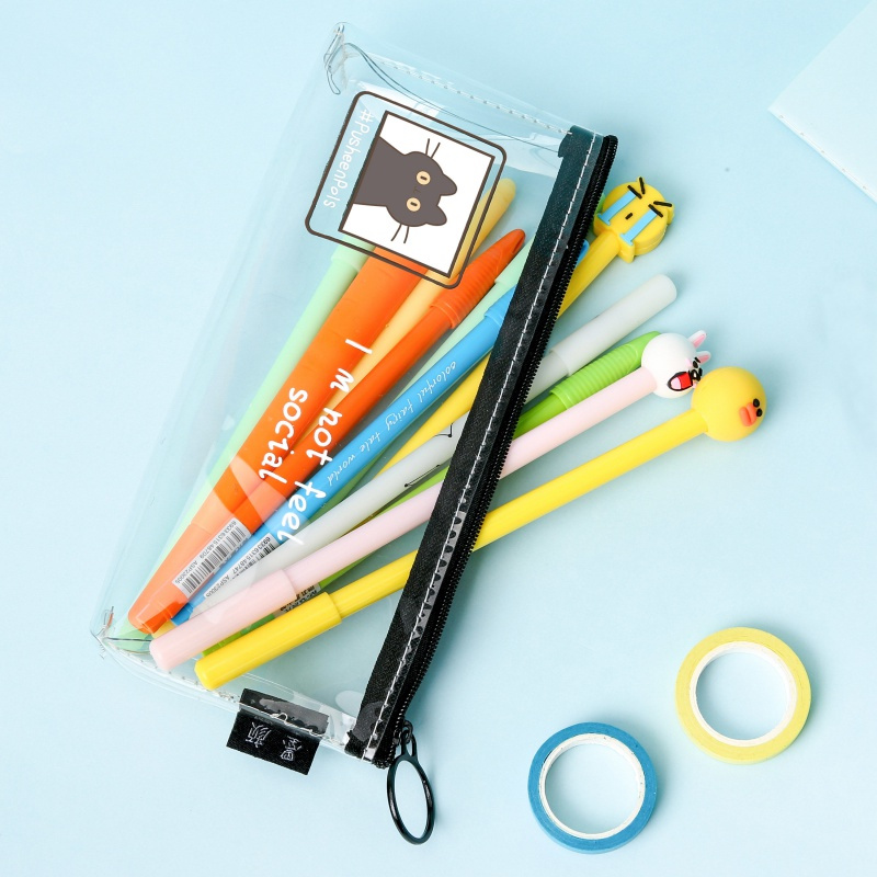 透明笔袋韩版简约女生小清新可爱高中初中小学生用铅笔文具盒全透明