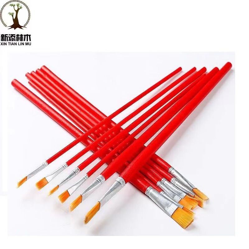 新添林木红杆尼龙毛扁平油画笔 排笔/支12#高清大图