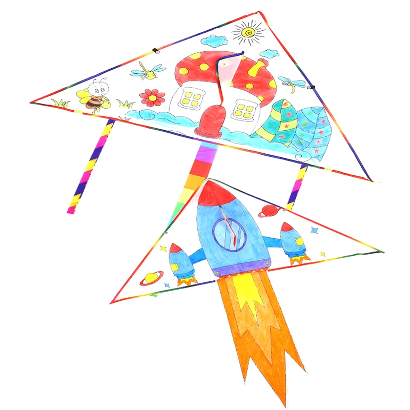 闪电客手工风筝diy材料包自制儿童微风易飞涂鸦手绘空白风筝