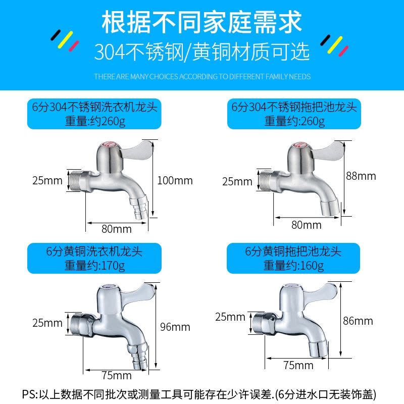 6分进水口水龙头拖把池手逗六分单冷304不锈钢普通洗衣机接头图片