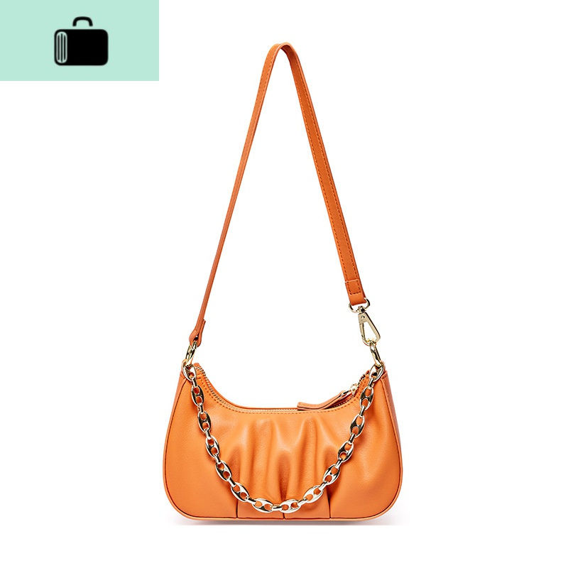 饺子包女斜挎皮2020新款时尚单肩链条黑色腋下包法棍包褶皱包new lake