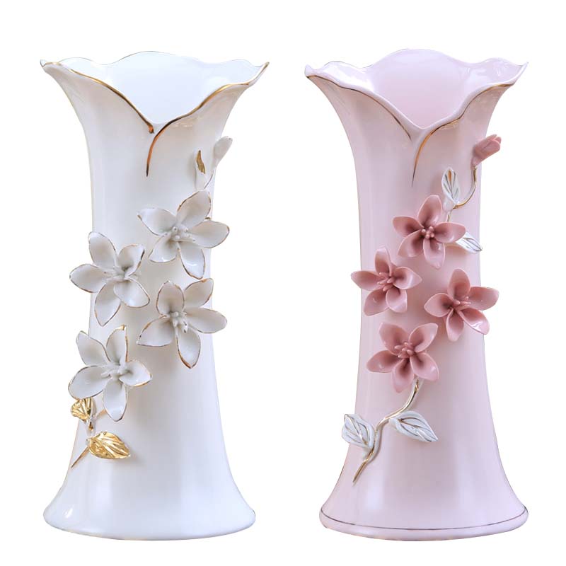陶瓷餐桌插花花瓶摆件欧式客厅电视柜玄关花器家居装饰品结婚 三维工匠 大号粉色花瓶(高40厘米)高清大图