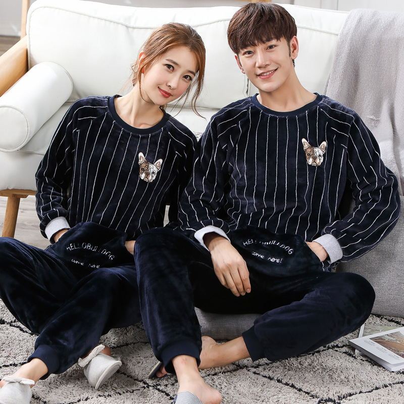 珊瑚绒情侣睡衣秋冬款冬季冬天加厚加绒法兰绒套装家居服女士男士