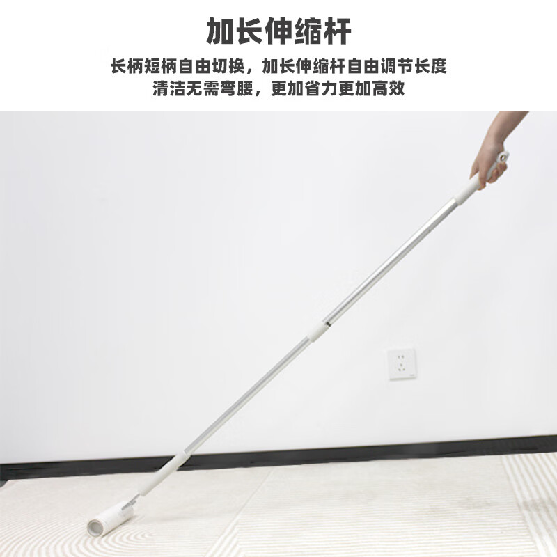 丽佳邦16cm长杆粘毛器可撕式卷纸短长柄二合一地毯清洁滚 炊烟灰短柄套装 加长伸缩杆高清大图