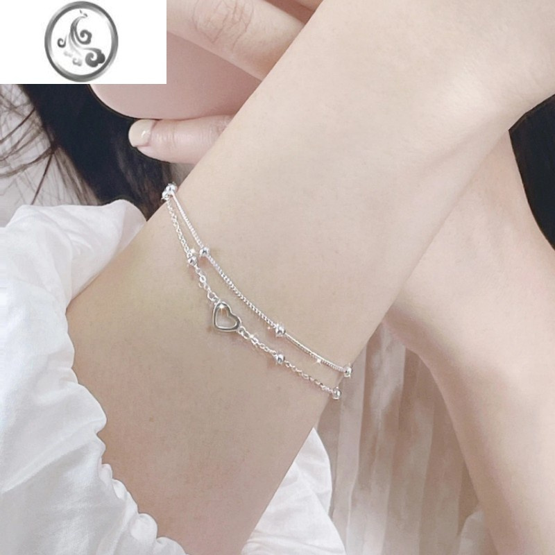 jimis999银银手链女ins小众设计感简约双层叠戴足银手饰闺蜜生日礼物