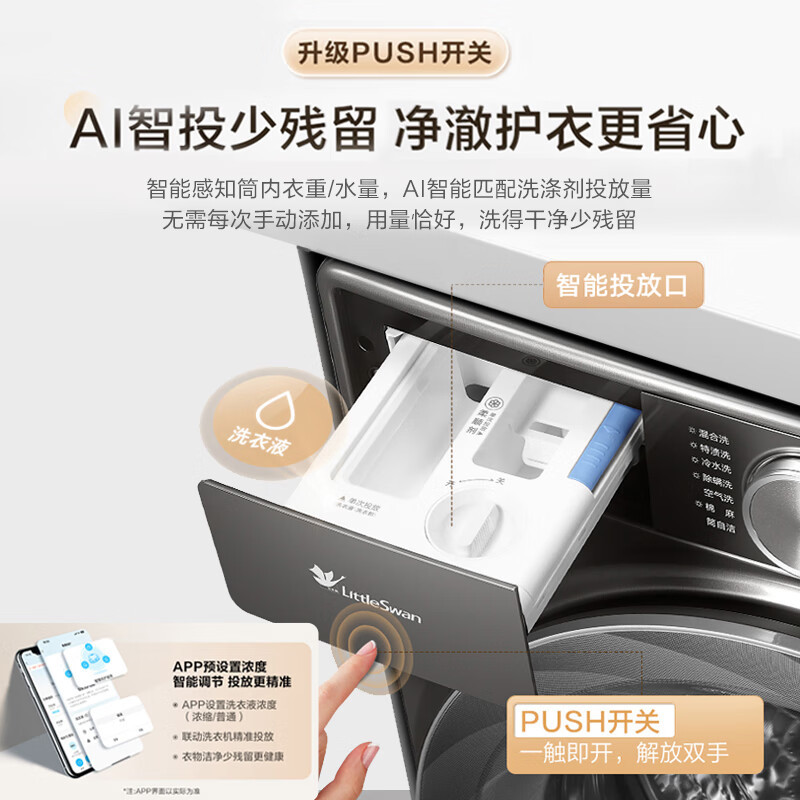 小天鹅(LittleSwan)滚筒洗衣机全自动家用[小乌梅2.0 TG120S83PRO]12公斤大容量 超薄 智能投放