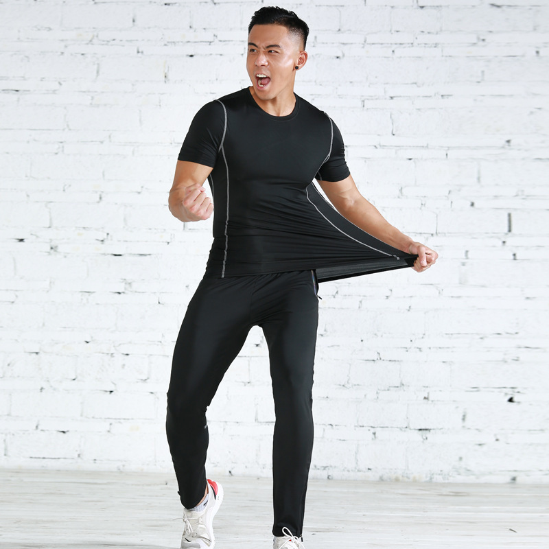 木林森mulinsen男士健身套装春秋运动服跑步训练紧身速干衣裤套装