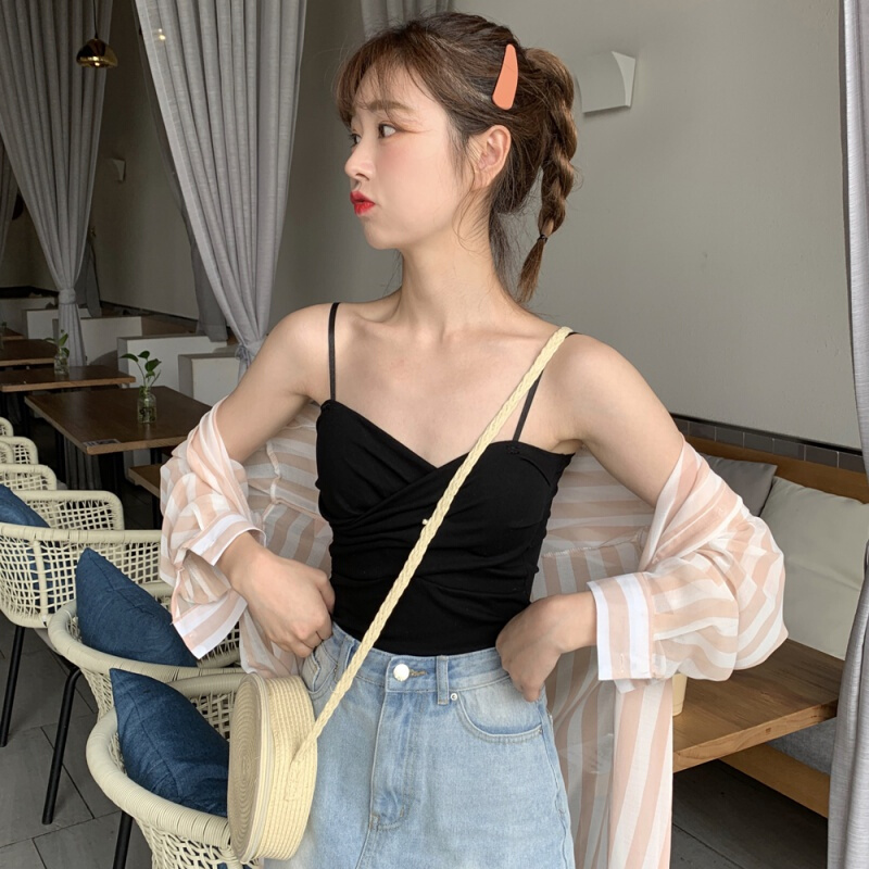 波迷娜(BOMINA)网红美背夏季心机小吊带性感百搭交叉美背吊带背心女外穿夏季白色裹胸上衣性感抹胸内搭短款打底衫色 均码