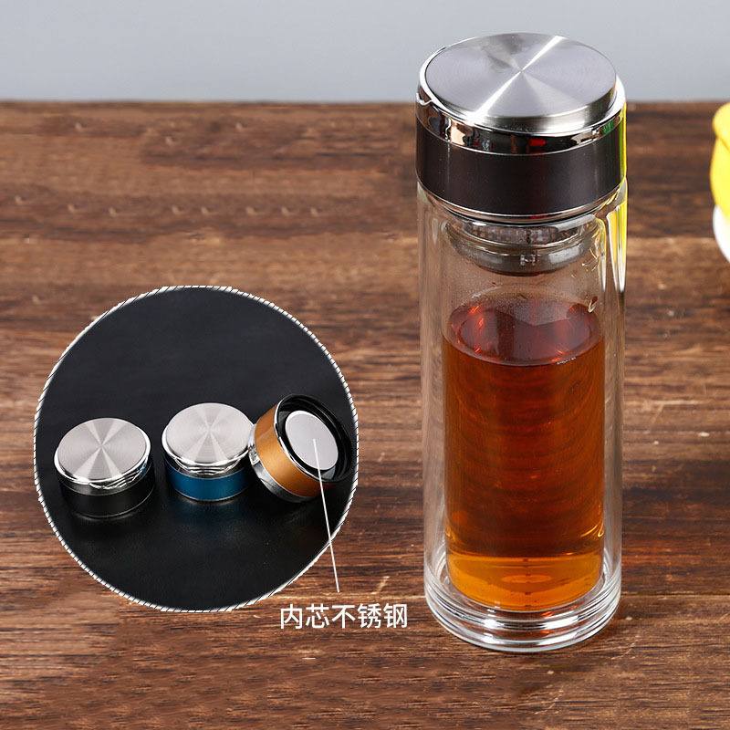 家佑水益生双层玻璃茶水分离杯