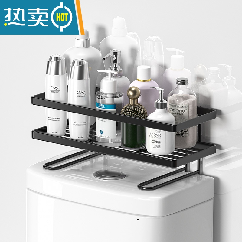 敬平卫生间马桶置物架上方免打孔浴室壁挂收纳柜洗手间厕所放架子器 单层插腿款白色-[可壁挂毛巾 粘钩*3+吹风机浴室置物架高清大图