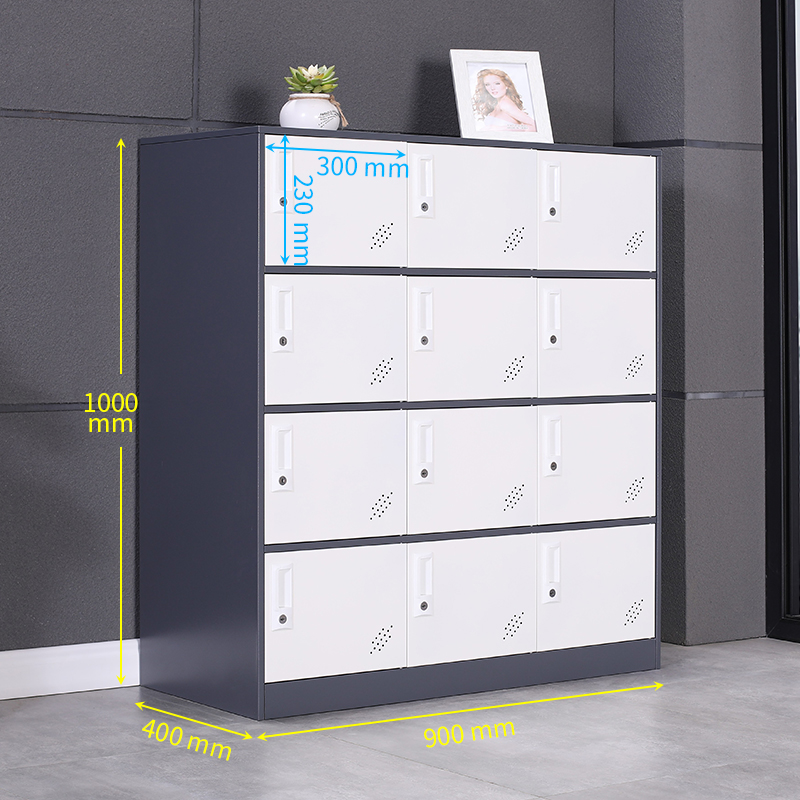DXBG彩色员工更衣柜校用储物柜教室学生书包柜铁皮矮柜带锁多门小鞋柜 灰白色十二门