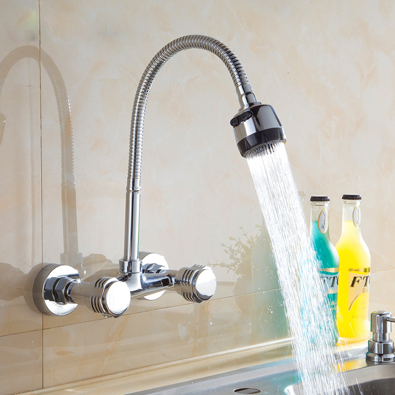 闪电客暗装冷热混水水龙头入墙式洗菜盆洗衣池台盆冷暖水笼头洗头管