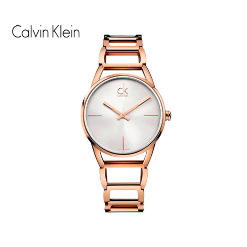 卡文克莱(Calvin Klein)女士STATELY系列手表 欧美品牌时尚石英表女 白盘玫金色 K3G23626