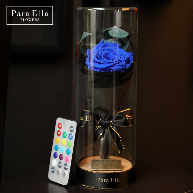 Para Ella 010系列彩灯许愿瓶深蓝玫瑰花永生花礼盒鲜花速递女神节创意礼物情人节礼物生日结婚纪念日礼物送女生女友