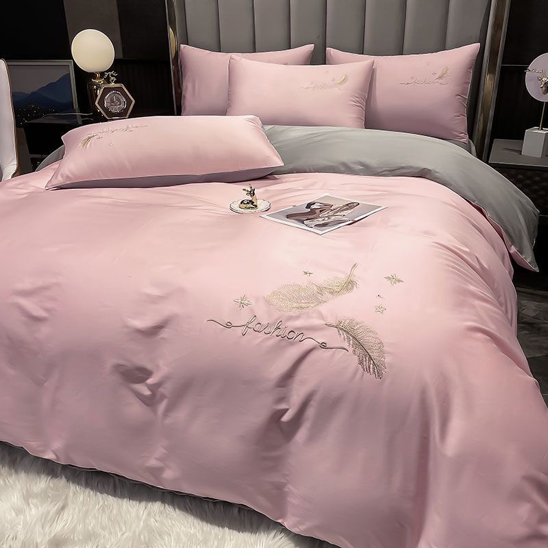 刺绣四件套简约ins床单被套三件套床上用品宿舍床笠