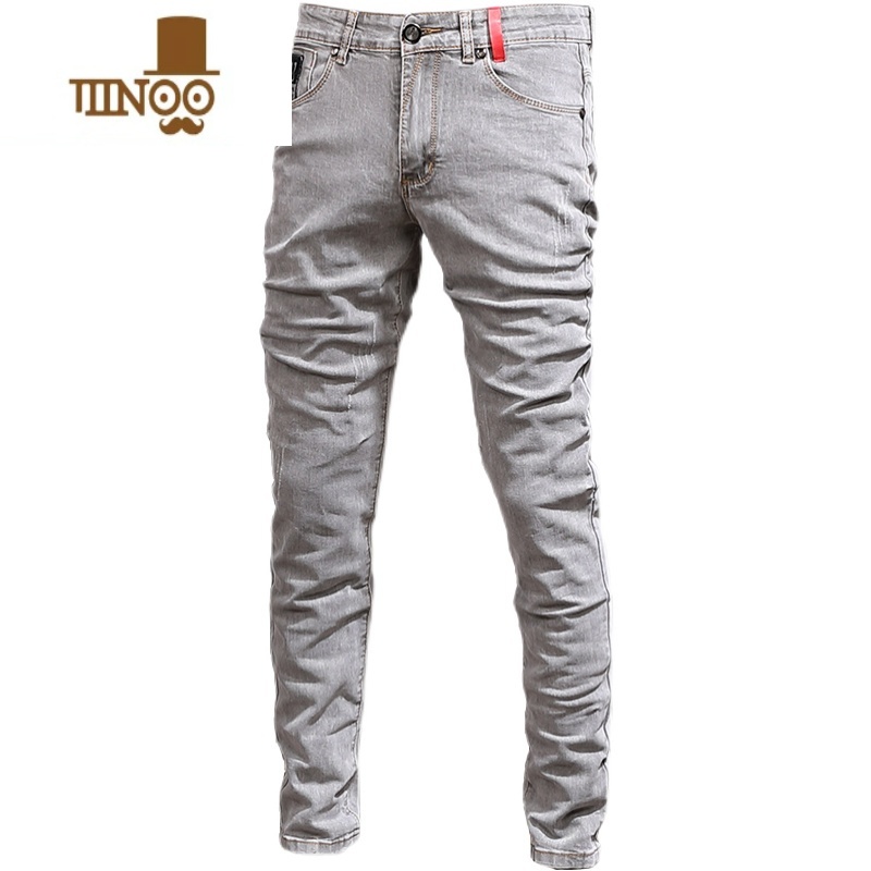 YANXU2023年夏季薄款韩版猫抓灰色修身小脚休闲牛仔裤男士水洗裤仔年韩高清大图
