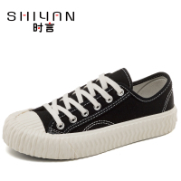 时言(SHIYAN)网红帆布鞋女2022春夏新款透气平底板鞋学院风饼干鞋女潮流舒适单鞋户外布面休闲女鞋