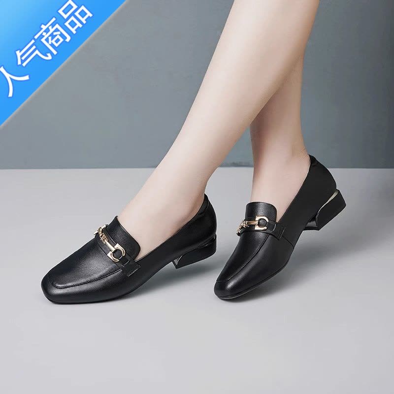 SUNTEK春秋季单鞋女软底平底粗跟2023新款低跟英伦风皮鞋乐福鞋大码图片