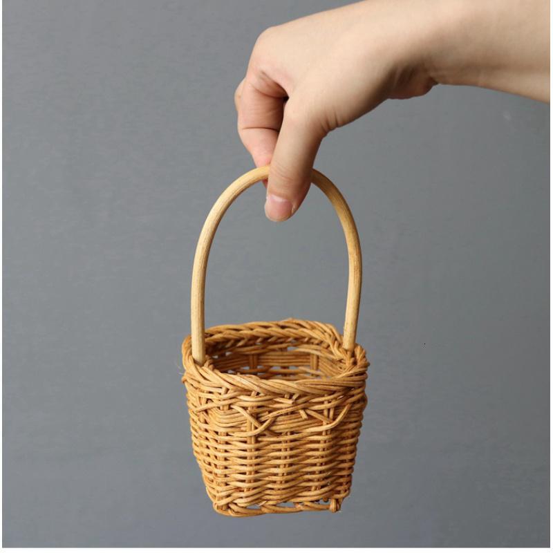 迷你藤编手提小花篮插花花篮花器家居收纳装饰礼品篮手提篮子
