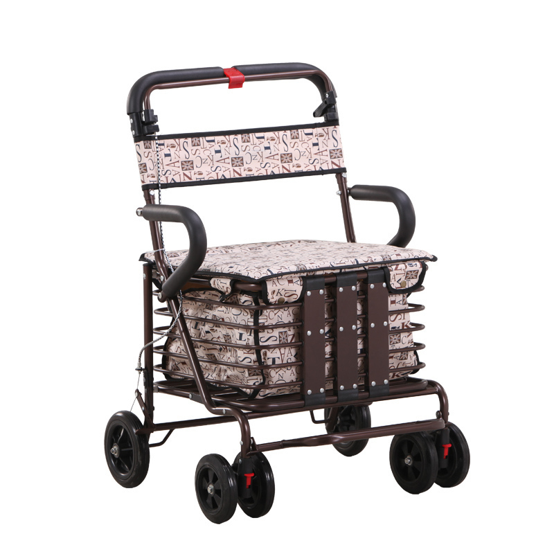 美帮汇加大老年购物车折叠可推可坐老人手推车代步车买菜小拉车视频