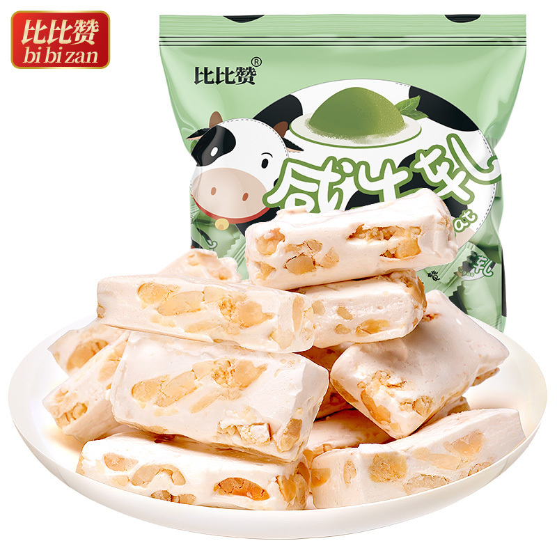 [满199减125元]比比赞抹茶味咸牛轧糖500g牛轧糖袋装软糖果零食结婚喜糖散装发批